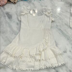 Hello Molly Ivory Kids Dress with Pom-Pom Accents